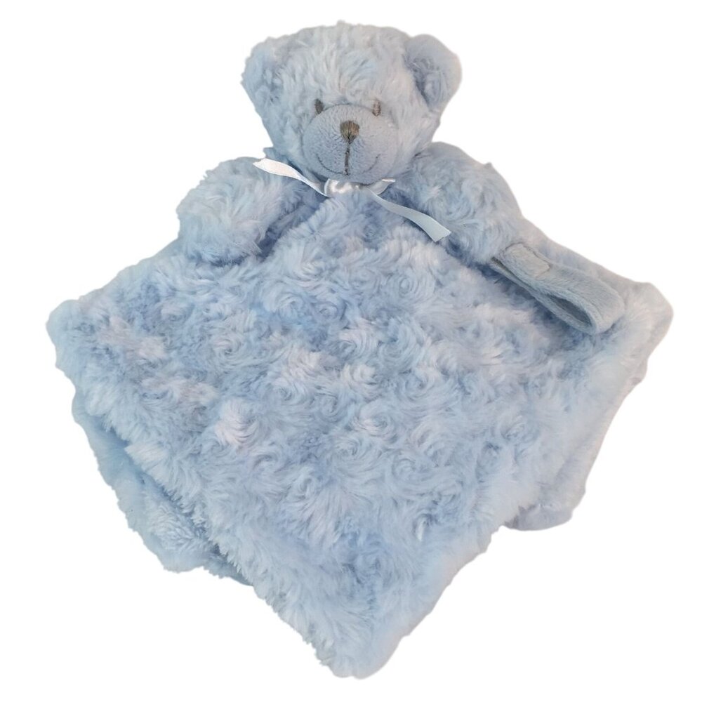 Blankets & Beyond Blue Teddy Bear Lovey Pacifier Holder Swirls‎ Security Blanket